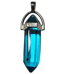 Elegant Blue Crystal Pendant Silver Tone Framed Necklace Charm Fashion Jewelry
